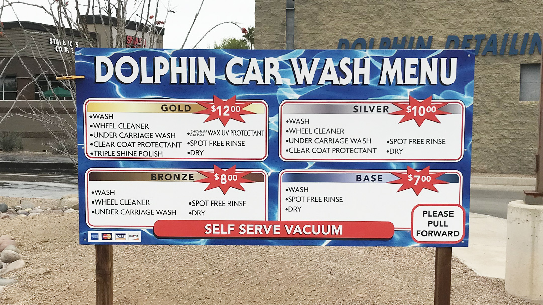5 Dolphin Car Washs Menu Board TS